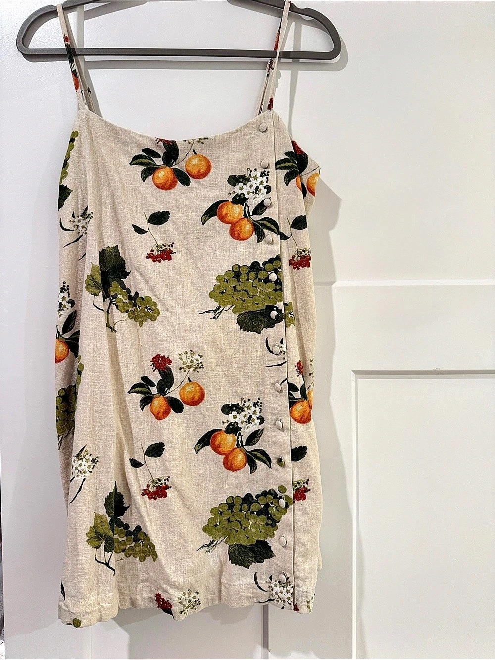 Abercrombie & Fitch Emerson Linen-Blend Mini Dress, Cream & Green, Medium